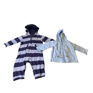 Baby Gap Carter’s Baby Boy Outfit Bundle 3-6M Hooded Romper Jacket Blue Striped
